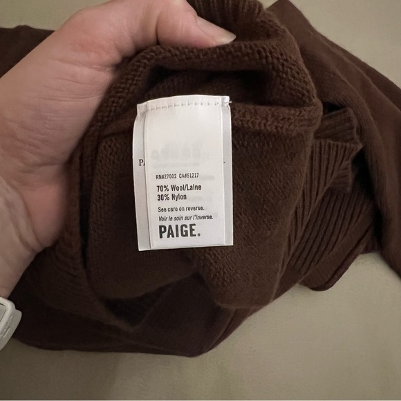 PAIGE Women's Raundi Turtleneck Relaxed Wool Blend Sweater Dark Brown XS - Picture 9 of 11